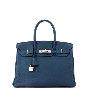 Hermes Birkin Handbag Blue Togo with Palladium Hardware 30
