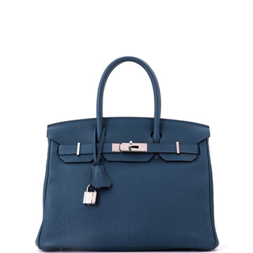 Hermes Birkin Handbag Blue Togo with Palladium Hardware 30