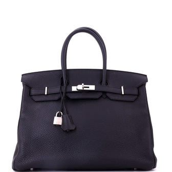 Hermes Birkin Handbag Black Clemence with Palladium Hardware 35