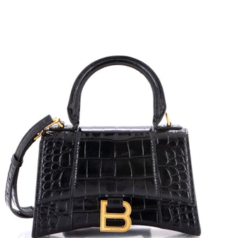 Balenciaga Hourglass Top Handle Bag Crocodile Embossed Leather XS