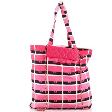 Chanel Foldable Tote Bag with Chain Quilted Caviar with Printed Nylon