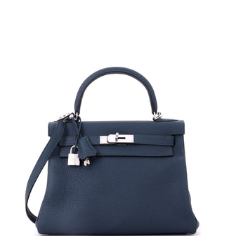 Hermes Kelly Handbag Green Clemence with Palladium Hardware 28