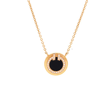 Tiffany & Co. T Circle Pendant Necklace 18K Yellow Gold with Onyx and Diamonds Small