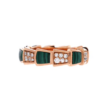 Bvlgari Serpenti Viper Ring 18K Rose Gold with Malachite and Diamonds Large