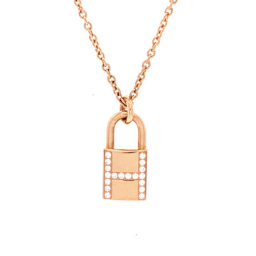 Hermes Amulettes Cadenas Pendant Necklace 18K Rose Gold with Diamonds
