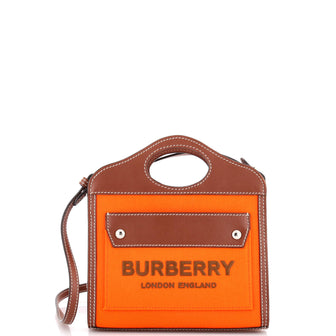 Burberry Logo Pocket Tote Canvas with Leather Micro