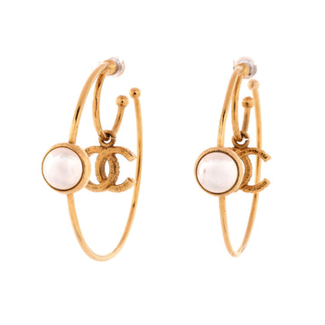 Chanel CC Creoules Double Hoop Earring Earrings Metal with Faux Pearl