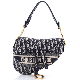 Christian Dior Saddle Handbag Logo Embroidered Oblique Canvas Medium