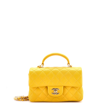 Chanel Classic Single Flap Top Handle Bag Quilted Lambskin Mini