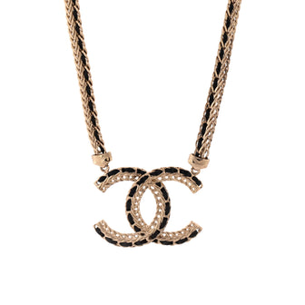 Chanel CC Double Chain Pendant Necklace Metal and Leather