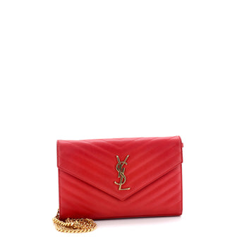 Saint Laurent Classic Monogram Wallet on Chain Matelasse Chevron Leather Medium