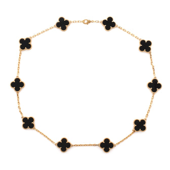 Van Cleef & Arpels Vintage Alhambra 10 Motifs Necklace 18K Yellow Gold and Onyx