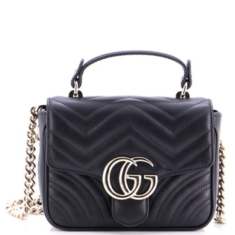 Gucci GG Marmont Top Handle Chain Flap Bag Matelasse Leather Mini