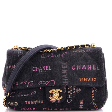 Chanel Denim Mood Flap Bag Logo Printed Quilted Denim Large