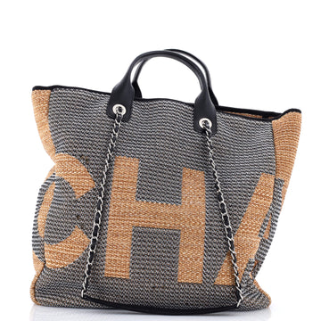 Chanel Deauville Logo Shopping Tote Printed Raffia Large