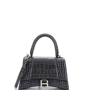 Balenciaga Hourglass Top Handle Bag Crocodile Embossed Leather Small