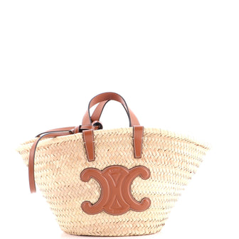 Celine Triomphe Basket Shoulder Bag Raffia with Leather Medium
