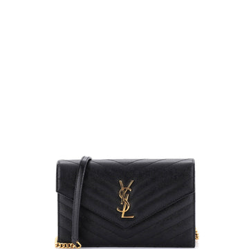 Saint Laurent Classic Monogram Wallet on Chain Matelasse Chevron Leather Small