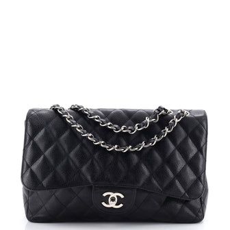Chanel Vintage Classic Single Flap Bag Quilted Caviar Jumbo