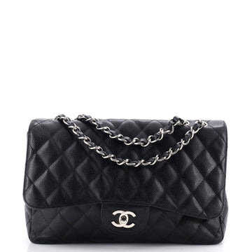 Chanel Vintage Classic Single Flap Bag Quilted Caviar Jumbo