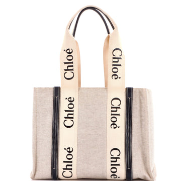 Chloe Woody Tote Canvas with Leather Medium