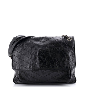 Saint Laurent Niki Chain Flap Bag Matelasse Chevron Leather Large