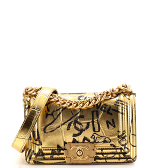 Chanel Boy Flap Bag Graffiti Crocodile Embossed Calfskin Small