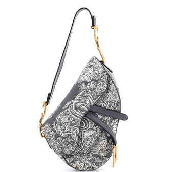 Christian Dior Toile De Jouy Saddle Bag Embroidered Canvas Medium