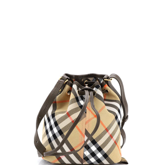 Burberry Wristlet Bucket Bag Vintage Check Canvas Mini