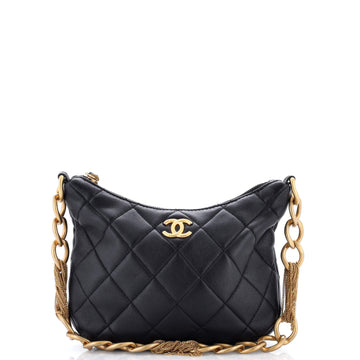 Chanel CC Mixed Chain Link Zip Hobo Quilted Lambskin