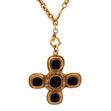 Chanel Vintage CC Cross Pendant Necklace Metal with Gripoix