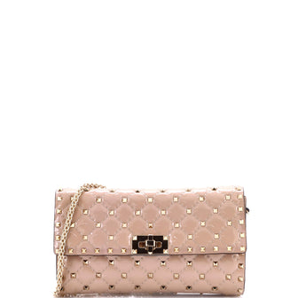Valentino Garavani Rockstud Spike Wallet on Chain Quilted Patent Small