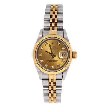 Rolex Oyster Perpetual Datejust Automatic Watch Stainless Steel and Yellow Gold with Diamond Markers 26