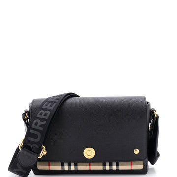 Burberry Note Crossbody Bag Leather with Vintage Check Canvas Medium