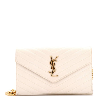 Saint Laurent Classic Monogram Wallet on Chain Matelasse Chevron Leather Medium