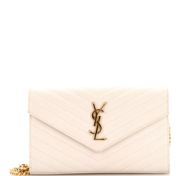 Saint Laurent Classic Monogram Wallet on Chain Matelasse Chevron Leather Medium