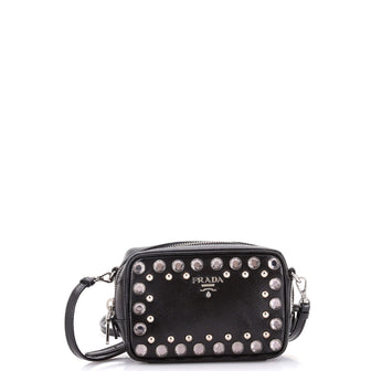 Prada Zip Crossbody Bag Studded Vernice Saffiano Leather Mini