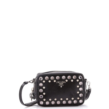 Prada Zip Crossbody Bag Studded Vernice Saffiano Leather Mini