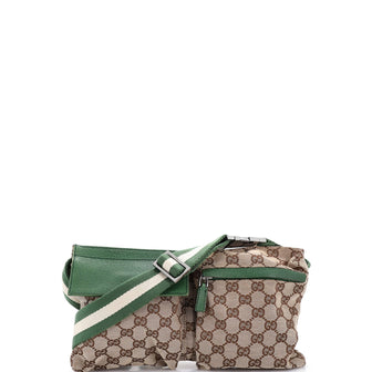 Gucci Vintage Double Belt Bag GG Canvas with Leather