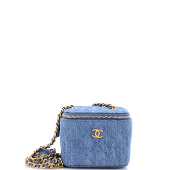 Chanel Pearl Crush Vanity Case with Chain Quilted Denim Mini
