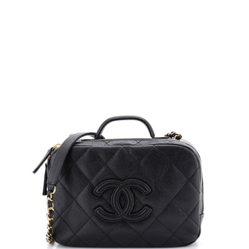 Chanel CC Top Handle Zip Around Vanity Case with Chain Quilted Caviar Small