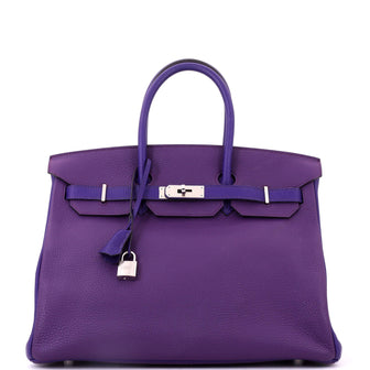 Hermes Birkin Handbag Bicolor Clemence with Palladium Hardware 35