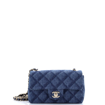 Chanel Classic Single Flap Bag 3D Quilt Printed Denim Mini