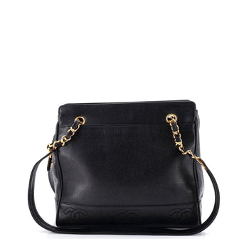 Chanel Vintage Stitched CC Shoulder Bag Caviar Medium
