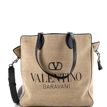 Valentino Garavani Reversible Shopping Tote Toile Iconograph Fabric with Leather Medium