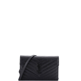 Saint Laurent Classic Monogram Wallet on Chain Matelasse Chevron Leather Small