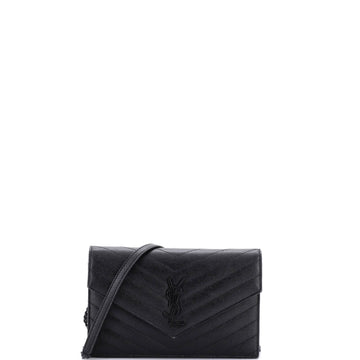 Saint Laurent Classic Monogram Wallet on Chain Matelasse Chevron Leather Small