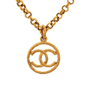 Chanel Vintage CC Round Pendant Long Necklace Metal