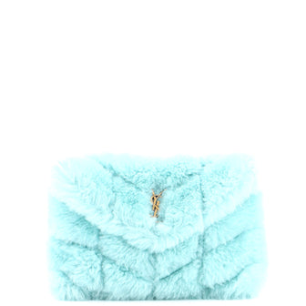 Saint Laurent LouLou Puffer Clutch Matelasse Chevron Shearling Small
