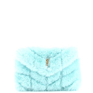 Saint Laurent LouLou Puffer Clutch Matelasse Chevron Shearling Small